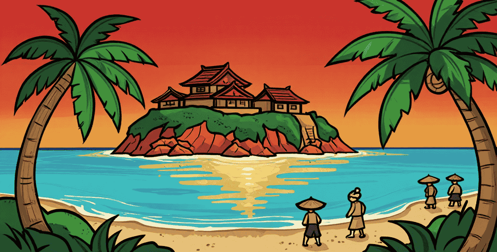 Illustration of Ryukyu Kingdom castle and warriors