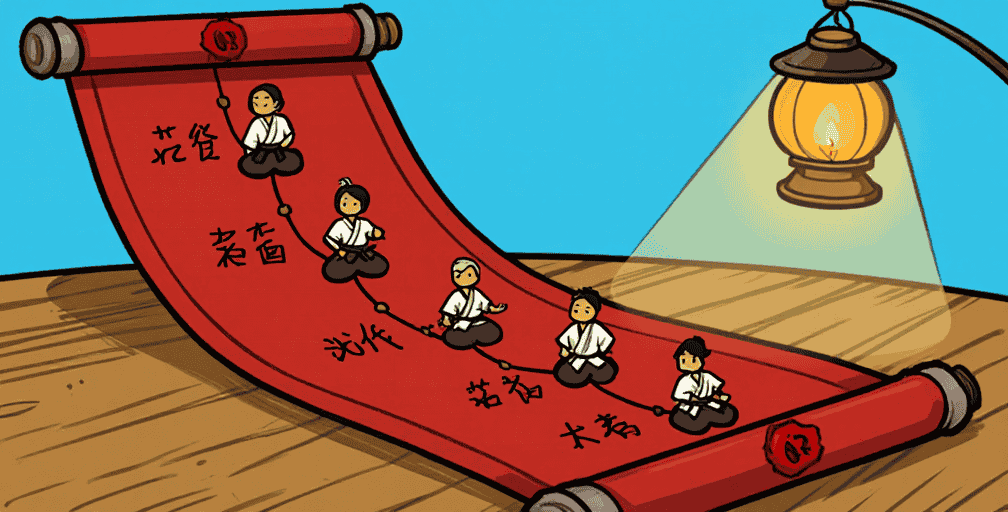 Teacher-student lineage chart for the Taira line